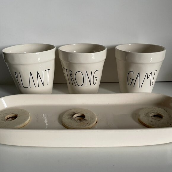 Rae Dunn Plant Pots Planter Garden Tray Pot Trio - Picture 9 of 9